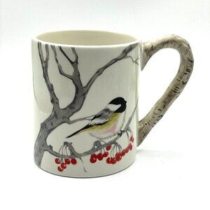 Global Designs Kate Williams Chickadee Winter Bird Coffee Mug Faux Bois Handle